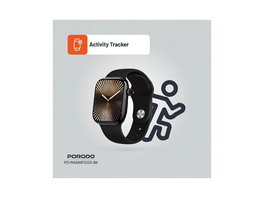 Porodo Magnifico 3 Smart Watch - Black | Bluetooth & Fitness Tracking Porodo Magnifico 3 Smart Watch - Black | Bluetooth & Fitness Tracking